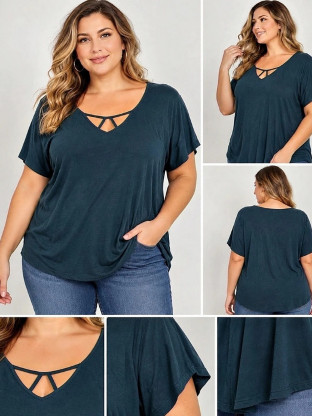 Terra & Sky Women's Crisscross Neck Tunic in Blue Size 3X